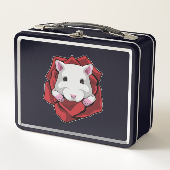 Hamster with Rose Metal Lunch Box (Front)