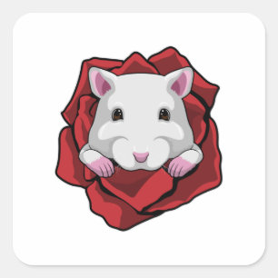 Hamster with Rose Square Sticker