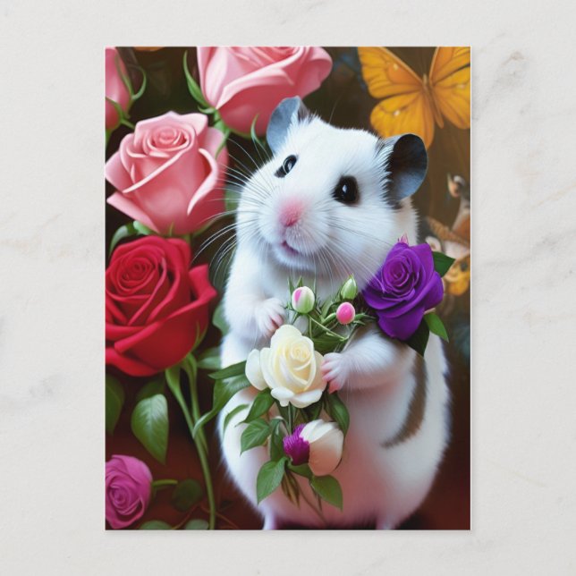 Hamster With Roses Postcard (Front)
