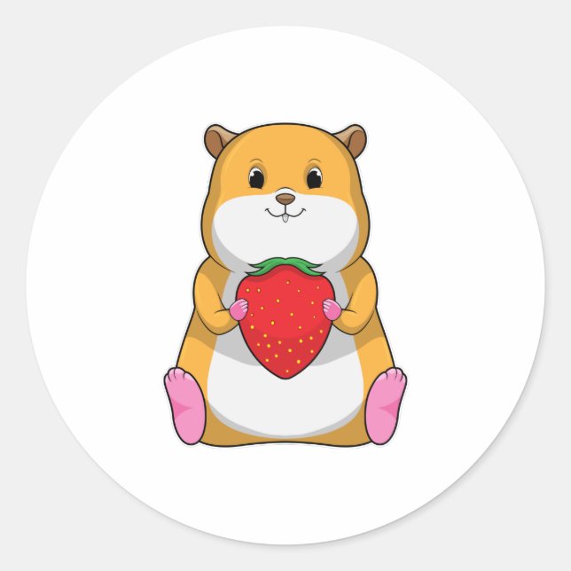 Hamster with Strawberry Classic Round Sticker (Front)