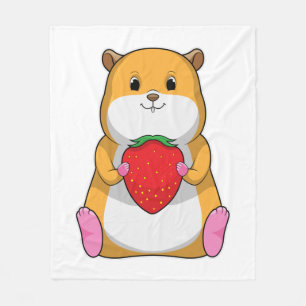 Hamster with Strawberry Fleece Blanket