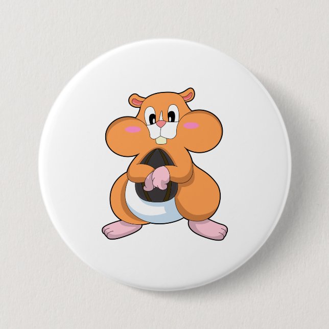 Hamster with Walnut 7.5 Cm Round Badge (Front)