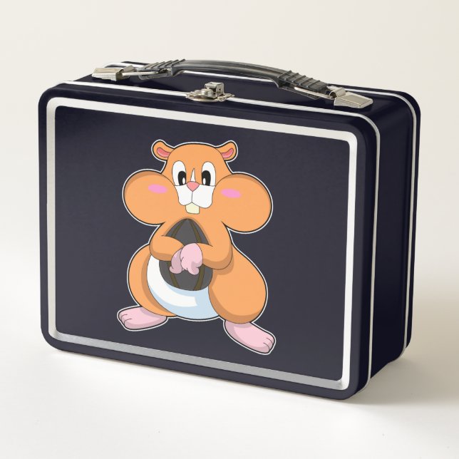 Hamster with Walnut Metal Lunch Box (Front)