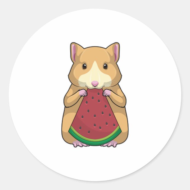Hamster with Watermelon Classic Round Sticker (Front)