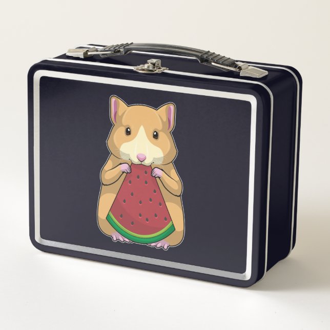 Hamster with Watermelon Metal Lunch Box (Front)