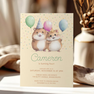 Hamsters & Balloons kid's birthday celebration Invitation