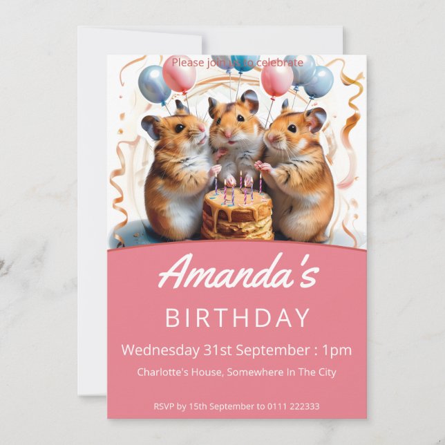 Hamsters Birthday Party Invitation (Front)