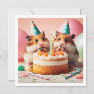 Hamsters eating cake birthday invitation