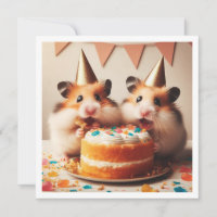 Hamsters eating cake birthday invitation