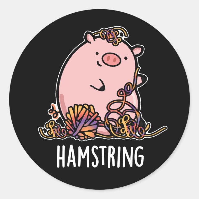 Hamstring Funny Pig Pun Dark BG Classic Round Sticker (Front)
