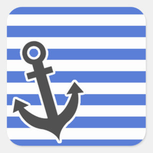 Han Blue Horizontal Stripes; Nautical Anchor Square Sticker