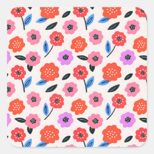 Han drawing flowers pattern square sticker