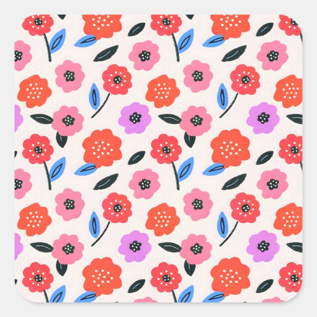 Han drawing flowers pattern square sticker (Front)