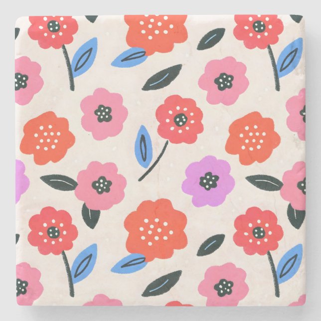Han drawing flowers pattern stone coaster (Front)