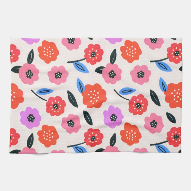 Han drawing flowers pattern tea towel (Horizontal)