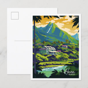 Hana Hawaii Art vintage travel illustration Postcard