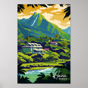 Hana Hawaii Art vintage travel illustration Poster