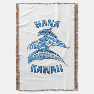 Hana Hawaii Vacation Tribal Dolphins Throw Blanket