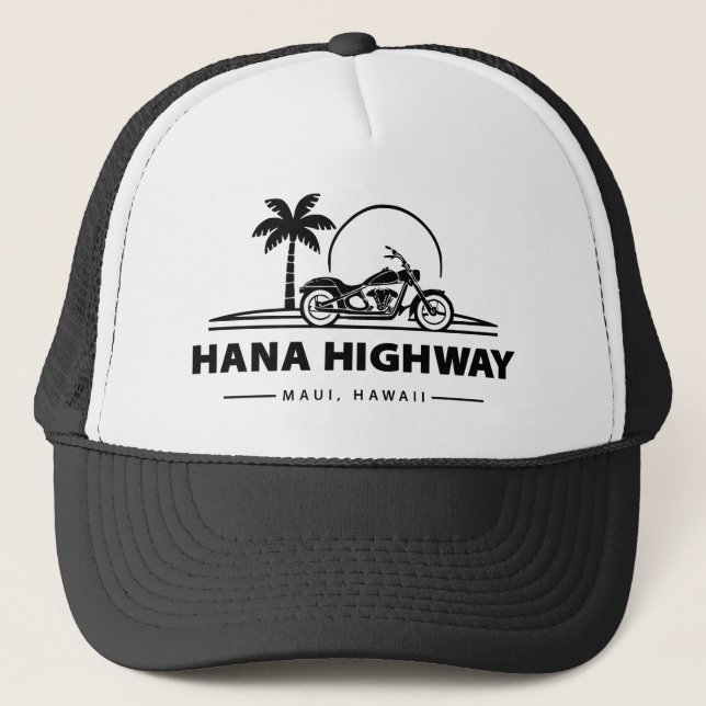 Hana Highway Maui Hawaii Motorcycle Trucker Hat (Front)