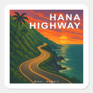 Hana Highway Maui Hawaii Sunset Square Sticker