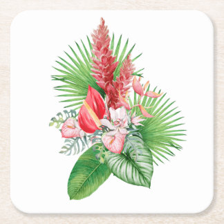 Hana Hou! (White) Hawaiian Flower arrangement  Square Paper Coaster