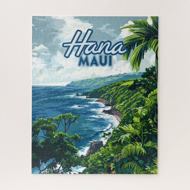 Hana Maui Hawaii Road to Hana Beach Coast Retro Jigsaw Puzzle (Vertical)