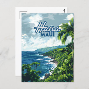Hana Maui Hawaii Road to Hana Beach Coast Retro Postcard