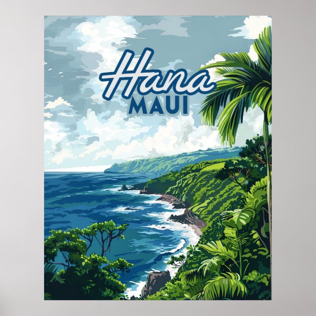 Hana Maui Hawaii Road to Hana Beach Coast Retro Poster (Front)