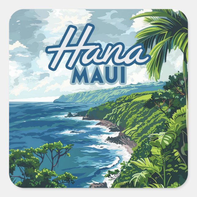 Hana Maui Hawaii Road to Hana Beach Coast Retro Square Sticker (Front)