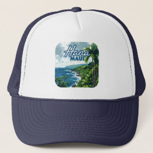 Hana Maui Hawaii Road to Hana Beach Coast Retro Trucker Hat