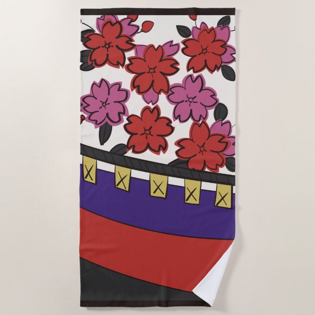 Hanafuda "Sakura-ni-maku" Beach Towel (Front)