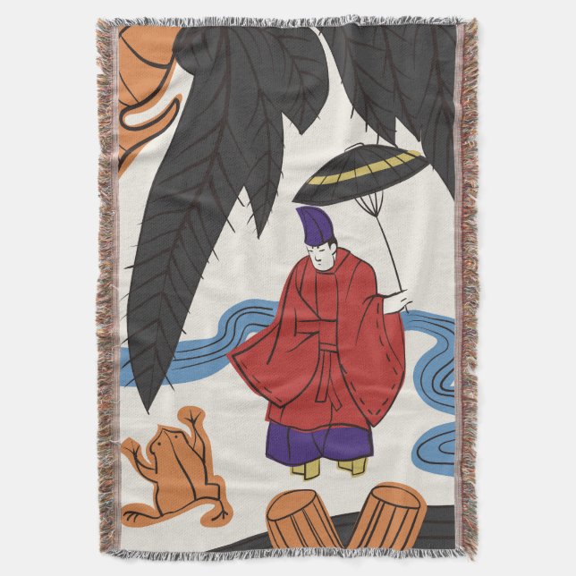 Hanafuda "Yanagi-ni-Ono-Michikaze" Throw Blanket (Front Vertical)