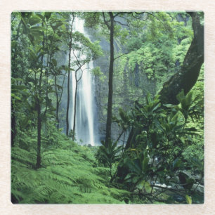 Hanakapiai Falls along the Na Pali Coast, Kauai Glass Coaster
