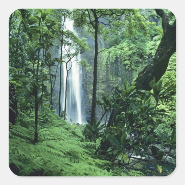 Hanakapiai Falls along the Na Pali Coast, Kauai, Square Sticker (Front)