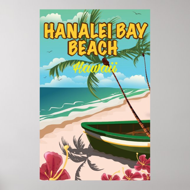 Hanalei Bay Beach Hawaii travel poster (Front)