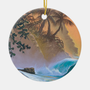 Hanalei Bay Beach Surf Ceramic Ornament