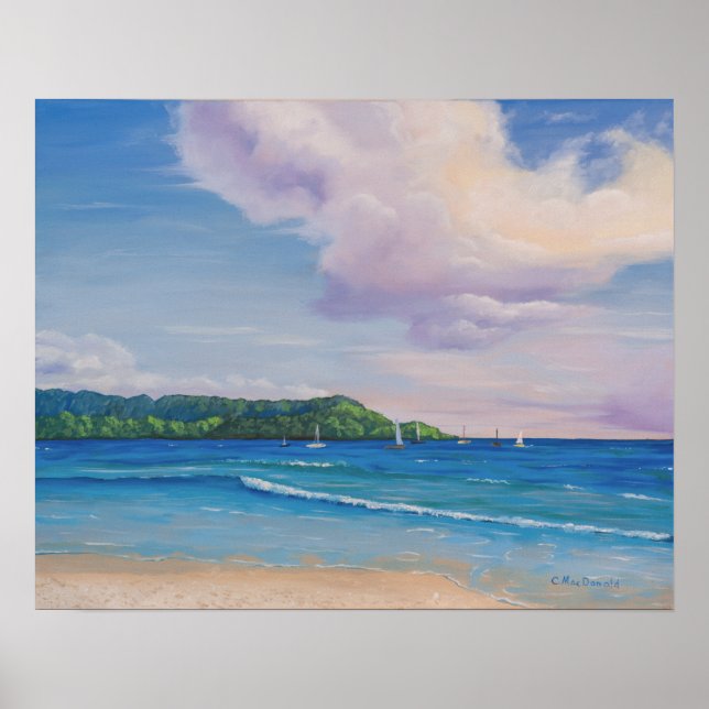 Hanalei Bay Hawaiian Islands Painting Poster (Front)