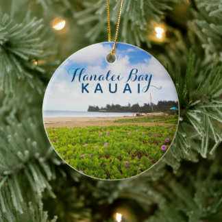Hanalei Bay Kauai Hawaii 2 Photo Year Ceramic Ornament