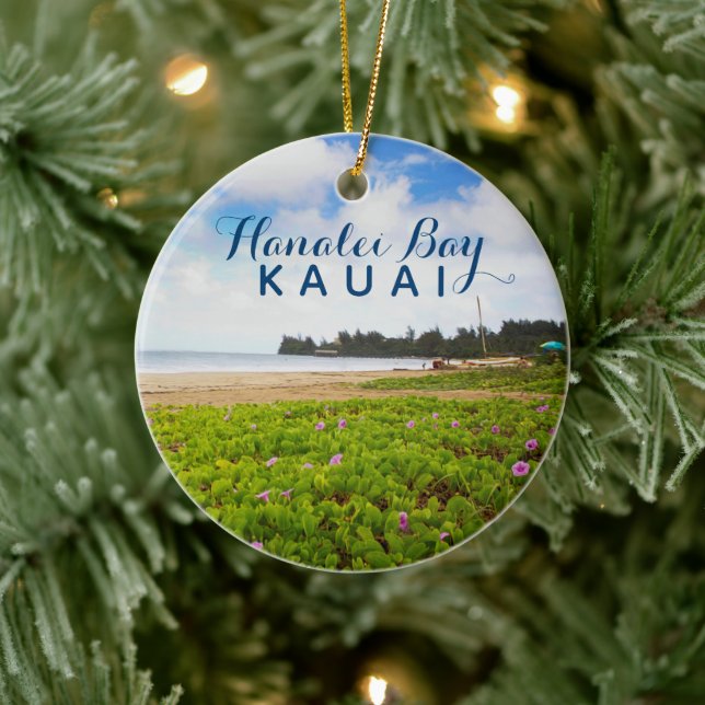 Hanalei Bay Kauai Hawaii 2 Photo Year Ceramic Ornament (Tree)