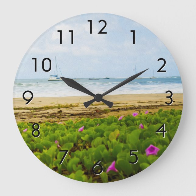 Hanalei Bay Kauai Hawaii Beach & Boats Large Clock (Front)