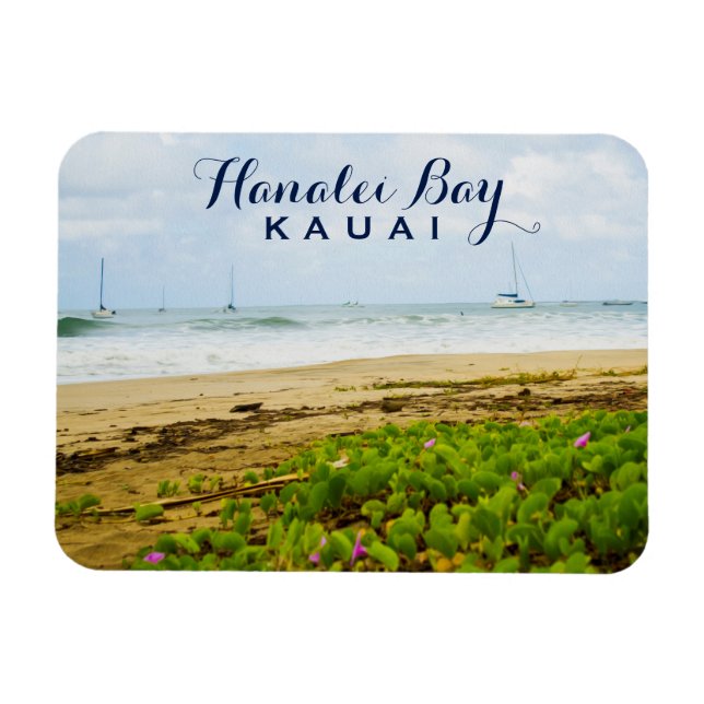 Hanalei Bay Kauai Hawaii Beach & Boats Magnet (Horizontal)