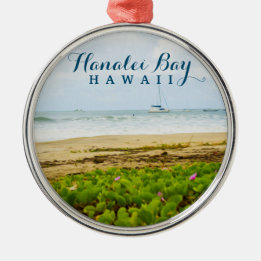 Hanalei Bay Kauai Hawaii Beach & Boats Metal Ornament