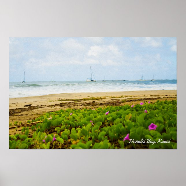 Hanalei Bay • Kauai Hawaii • Beach & Boats Scene Poster (Front)