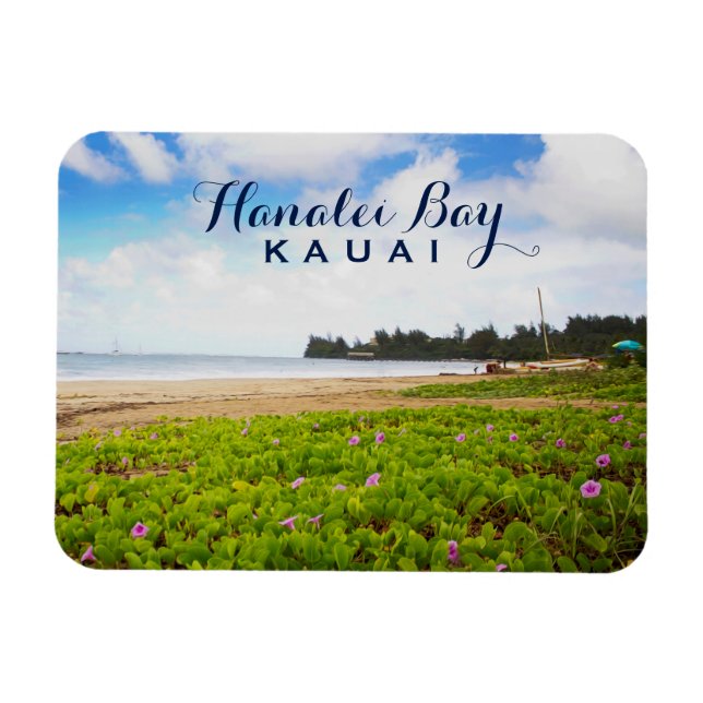 Hanalei Bay, Kauai Hawaii Beach Flowers Magnet (Horizontal)