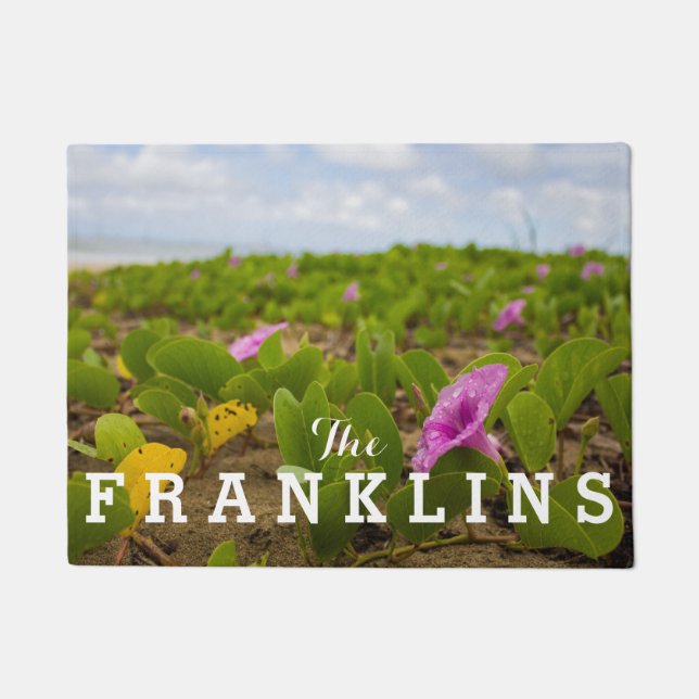 Hanalei Bay, Kauai Morning Glory Purple Flower Doormat (Front)