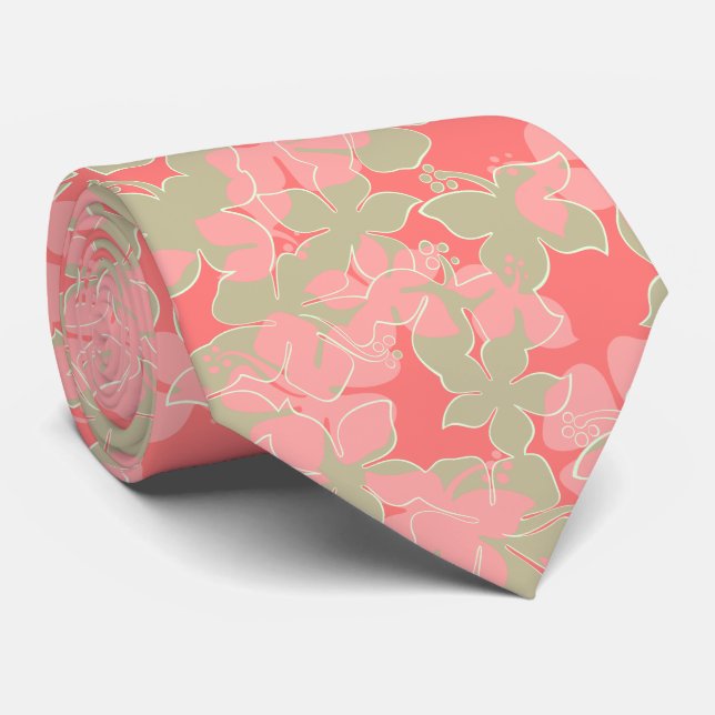 Hanalei Hawaiian Hibiscus Floral Two-sided Printed Tie (Rolled)