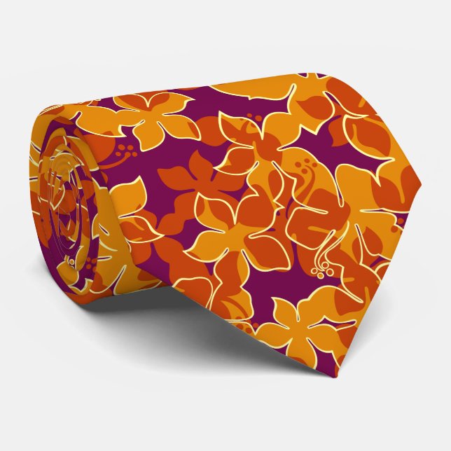 Hanalei Hawaiian Hibiscus Floral Two-sided Printed Tie (Rolled)