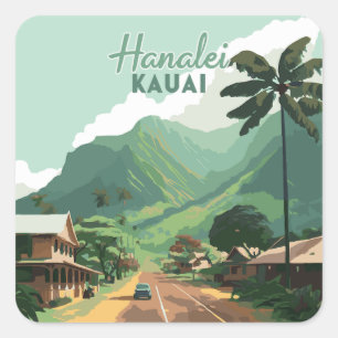 Hanalei Kauai Hawaii Bay Mountains Green Square Sticker