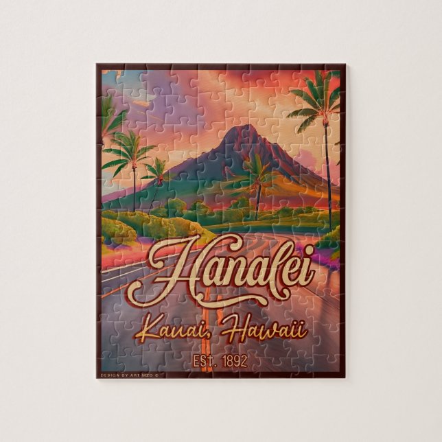 Hanalei Kauai Hawaii Retro Volcano Road 1950s Jigsaw Puzzle (Vertical)