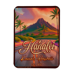 Hanalei Kauai Hawaii Retro Volcano Road 1950s Magnet